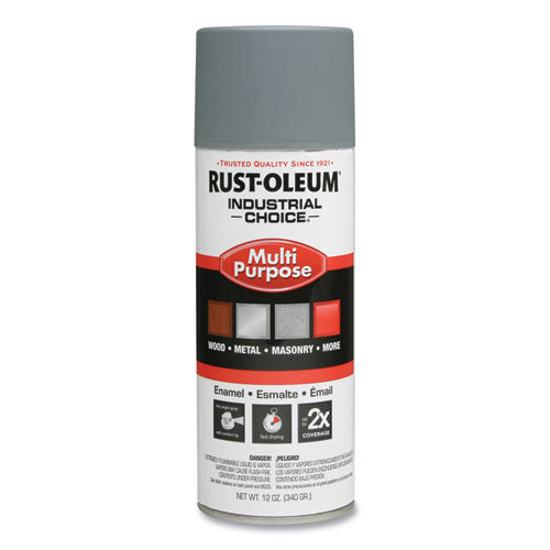 Image of Rust-Oleum® 1680830V Industrial Choice 1600 System Multi-Purpose Enamel Spray Paint, Flat Gray, 12 oz Aerosol Can, 6/Carton