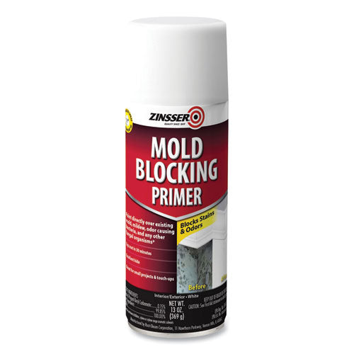 Image of Zinsser® 287512 Mold Blocking Primer Spray, Interior/Exterior, Flat White, 13 oz Aerosol Can, 6/Carton