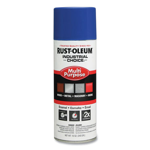 Image of Rust-Oleum® 1624830 Industrial Choice 1600 System Multi-Purpose Enamel Spray Paint, Flat Safety Blue, 12 oz Aerosol Can, 6/Carton