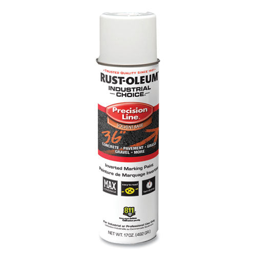Image of Rust-Oleum® 203030V Industrial Choice M1600 System Solvent-Based Precision Line Marking Paint, Flat White, 17 oz Aerosol Can, 12/Carton