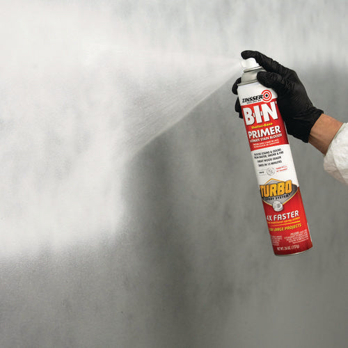 Image of Zinsser® 356880 BIN Aerosol Primer with Turbo Spray System, Interior, Flat White, 26 oz Aerosol Can, 6/Carton