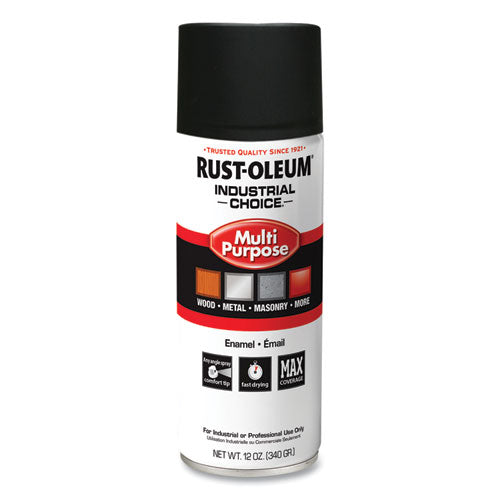 Image of Rust-Oleum® 1676830V Industrial Choice 1600 System Multi-Purpose Enamel Spray Paint, Ultra-Flat Black, 12 oz Aerosol Can, 6/Carton
