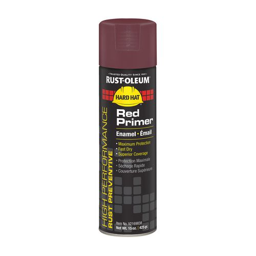 Image of Rust-Oleum® V2169838 Hard Hat High Performance V2100 System Rust Preventive Enamel Spray Primer, Flat Red, 15 oz Aerosol Can, 6/Carton