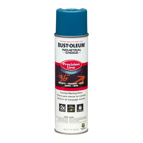 Image of Rust-OleumÂ® Industrial Choice M1800 System Water-Based Precision Line Marking Paint, Flat APWA Caution Blue, 17 oz Aerosol Can, 12/Carton