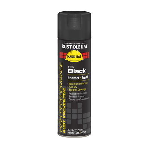Image of Rust-Oleum® V2178838 Hard Hat High Performance V2100 System Rust Preventive Enamel Spray Paint, Flat Black, 15 oz Aerosol Can, 6/Carton
