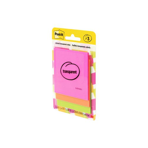 Image of Post-it® 600-3COL Transparent Notes, 2.88" x 2.88", Assorted Colors, 36 Sheets/Pad, 3 Pads/Pack
