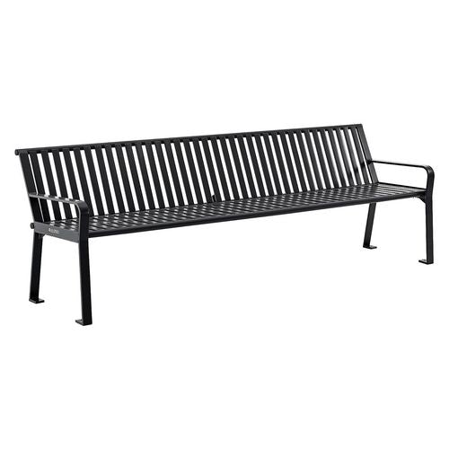 Image of Global Industrial® 694855BKKD Steel Slat Benches with Back, 96" x 26" x 31", Black Seat/Back, Black Base