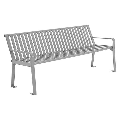 Image of Global Industrial® 694854GYKD Steel Slat Benches with Back, 72" x 26" x 31", Gray Seat/Back, Gray Base