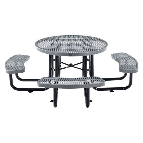 Image of Global Industrial® 277150GY Expanded Steel Picnic Table, Round, 46" Dia x 29.5"h, Gray Top, Gray Base/Legs