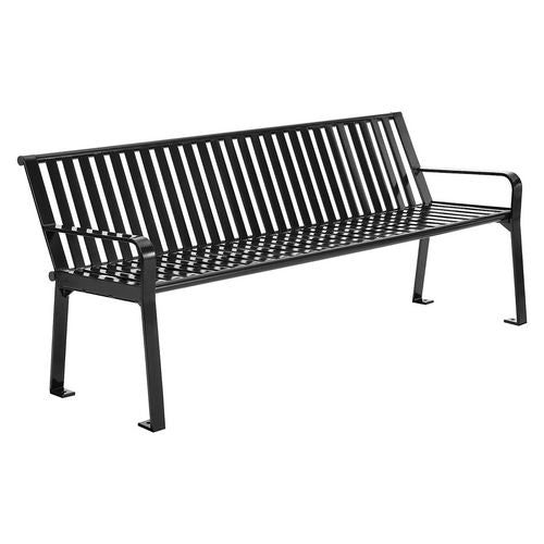 Image of Global Industrial® 694854BKKD Steel Slat Benches with Back, 72" x 26" x 31", Black Seat/Back, Black Base
