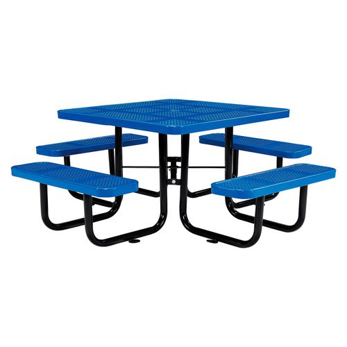 Image of Global Industrial® 694551BL Perforated Steel Picnic Table, Square, 81 x 81 x 29.5, Blue Top, Blue Base/Legs