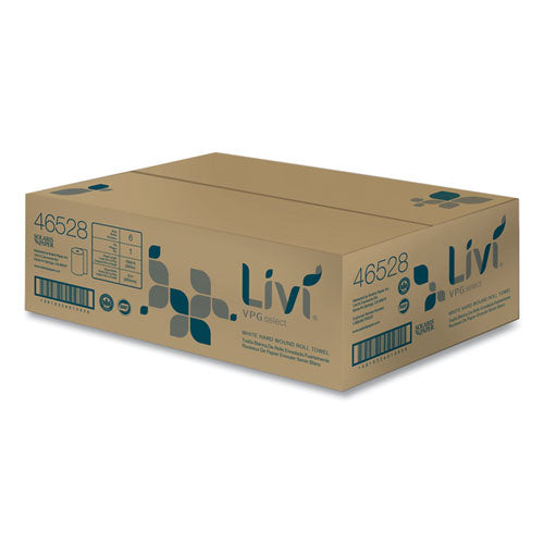 Image of Livi® VPG Select 46528 Hard Wound Roll Towel, 1-Ply, 8" x 1,000 ft, White, 6 Rolls/Carton