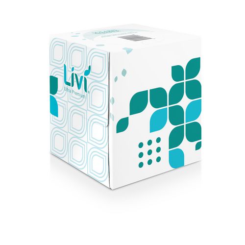 Image of Livi® Ultra Premium 192101 Facial Tissue, Cube Box, 2-Ply, White, 80 Sheets/Box, 4 Boxes/Pack, 6 Packs/Carton