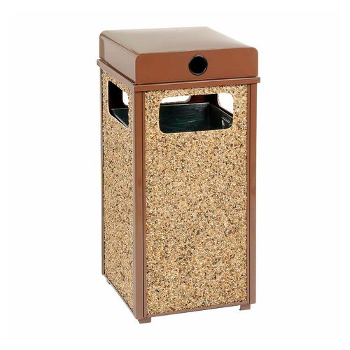 Image of Global Industrial® 238241BN Stone Panel All Weather Trash Receptacle Urn, 24 gal, Steel, Brown