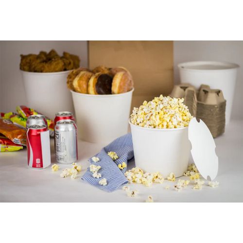 Image of Karat® C-FB85W_BUNDLE Food Bucket with Lid, 85 oz, 7.36" Diameter x 6" h, White, Paper, 180/Carton