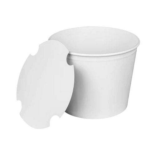 Image of Karat® C-FB85W_BUNDLE Food Bucket with Lid, 85 oz, 7.36" Diameter x 6" h, White, Paper, 180/Carton