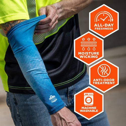 Image of ergodyne® 12196 Chill-Its 6695 Sun Protection Arm Sleeves, Polyester/Spandex, X-Large/2X-Large, Blue