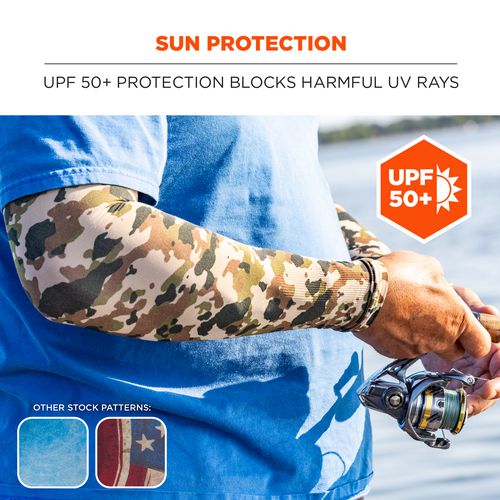 Image of ergodyne® 12195 Chill-Its 6695 Sun Protection Arm Sleeves, Polyester/Spandex, Medium/Large, Blue