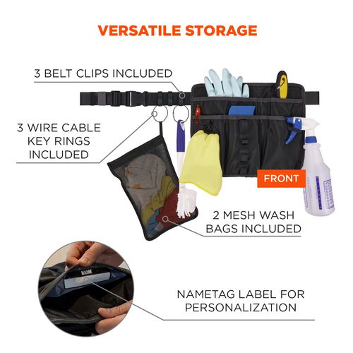 Image of ergodyne® 13718 Arsenal 5715 Cleaning Apron Pouch with Pockets, 10 Compartments, 11 x 13.5, Nylon, Black
