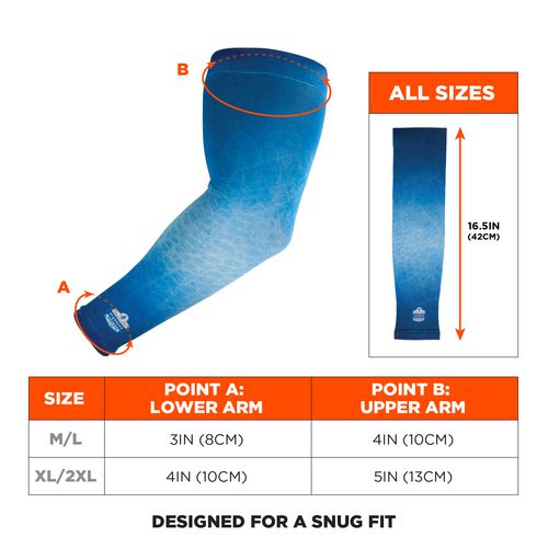 Image of ergodyne® 12195 Chill-Its 6695 Sun Protection Arm Sleeves, Polyester/Spandex, Medium/Large, Blue