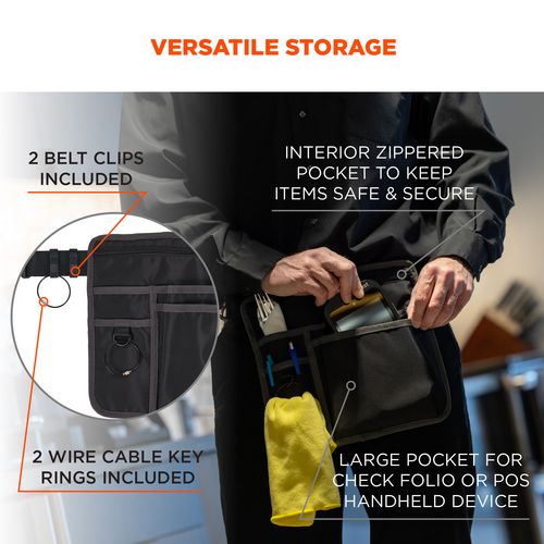 Image of ergodyne® 13719 Arsenal 5716 Server Apron Pouch with Pockets, 5 Compartments, 11 x 10, Nylon, Black