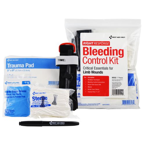 Image of First Aid Only 91512 Critical Essentials Bleeding Control Kit for Limb Wounds, 8 Pieces, Plastic Bag