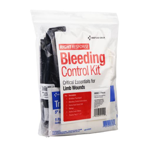 Image of First Aid Only 91512 Critical Essentials Bleeding Control Kit for Limb Wounds, 8 Pieces, Plastic Bag