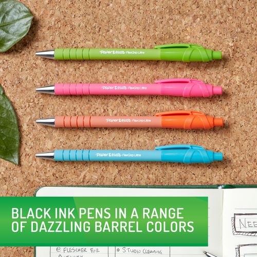 Image of Paper Mate® 2204001 FlexGrip Ultra Recycled Ballpoint Pen, Retractable, Medium 1 mm, Black Ink, Assorted Barrel Colors, Dozen