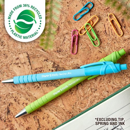 Image of Paper Mate® 2204001 FlexGrip Ultra Recycled Ballpoint Pen, Retractable, Medium 1 mm, Black Ink, Assorted Barrel Colors, Dozen