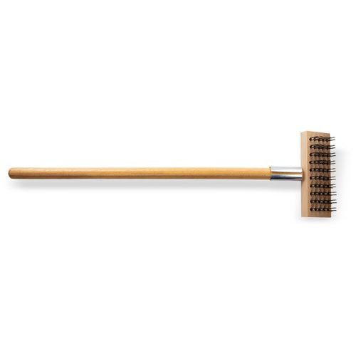 Image of Carlisle 36372500 Sparta Broiler Master Grill Brush and Scraper with Handle, Metal Bristles, 30" Natural Wood Handle