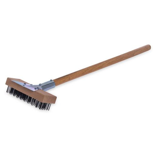 Image of Carlisle 36372500 Sparta Broiler Master Grill Brush and Scraper with Handle, Metal Bristles, 30" Natural Wood Handle