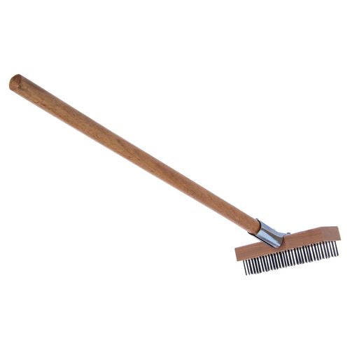 Image of Carlisle 36372500 Sparta Broiler Master Grill Brush and Scraper with Handle, Metal Bristles, 30" Natural Wood Handle