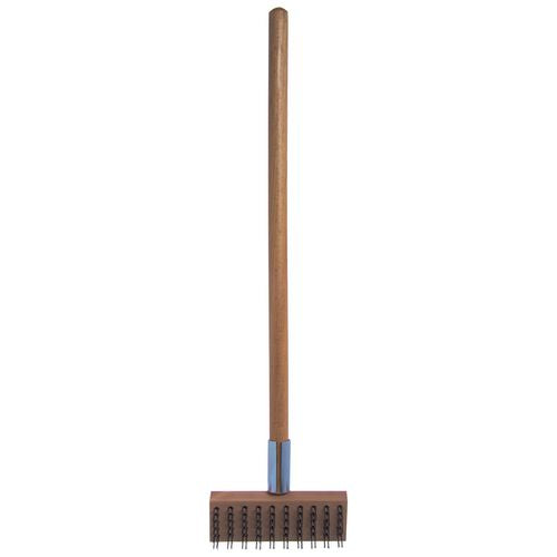 Image of Carlisle 36372500 Sparta Broiler Master Grill Brush and Scraper with Handle, Metal Bristles, 30" Natural Wood Handle