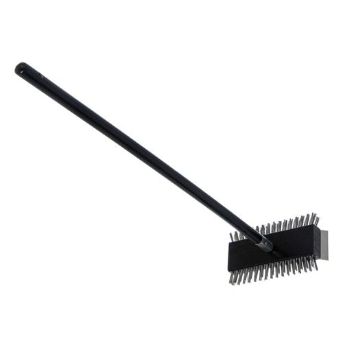Image of Carlisle 4029000 Sparta Broiler Master Grill Brush and Scraper with Handle, Metal Bristles, 30.5" Black Wood Handle