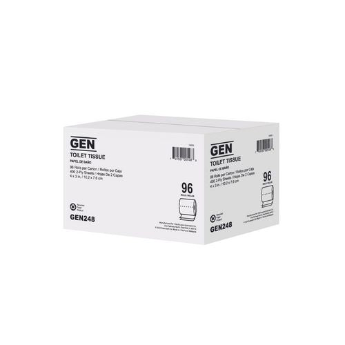 Image of GEN GEN248 Standard Bath Tissue, 2-Ply, White, 400 Sheets/Roll, 96 Rolls/Carton