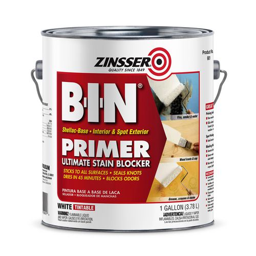 Image of Zinsser® 320991CT BIN Shellac-Base Interior and Spot Exterior Primer, Flat White, 1 gal Bucket/Pail, 2/Carton