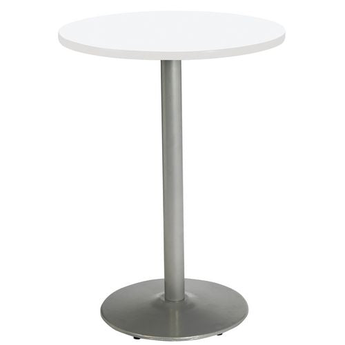 Image of KFI Studios 811774037051 Pedestal Bistro Table with Four Navy Kool Series Barstools, Round, 36" Dia x 41h, Designer White