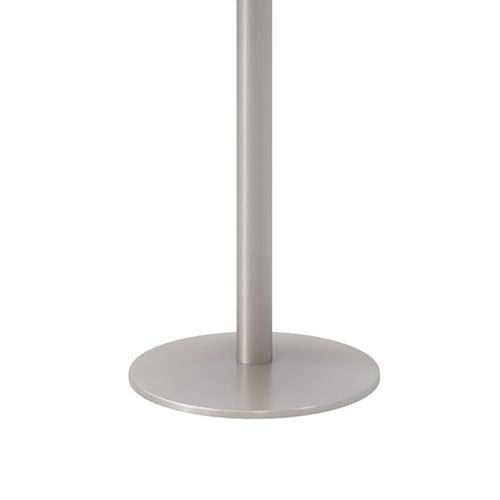 Image of KFI Studios 811774037273 Pedestal Bistro Table with Four White Kool Series Barstools, Round, 36" Dia x 41h, Studio Teak