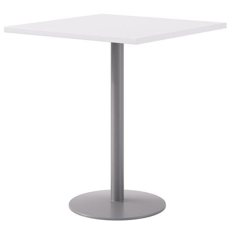 Image of KFI Studios 811774039895 Pedestal Bistro Table with Four Natural Jive Series Barstools, Square, 36 x 36 x 41, Designer White
