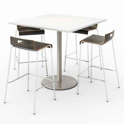 Image of KFI Studios 811774039901 Pedestal Bistro Table with Four Espresso Jive Series Barstools, Square, 36 x 36 x 41, Designer White