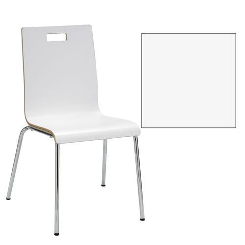 Image of KFI Studios 810389025088 Pedestal Table with Four White Jive Series Chairs, Round, 36" Dia x 29h, Walnut