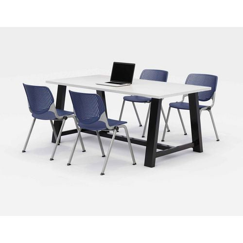 Image of KFI Studios 840031900241 Midtown Dining Table with Four Navy Kool Series Chairs, 36 x 72 x 30, Designer White