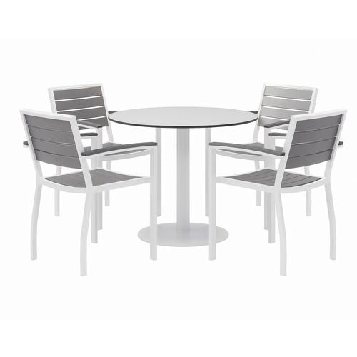 Image of KFI Studios 840031918499 Eveleen Outdoor Patio Table, Four Gray Powder-Coated Polymer Chairs, Round, 36" Dia x 29h, White