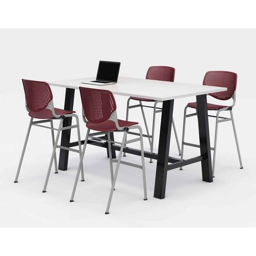 Image of KFI Studios 840031900555 Midtown Bistro Dining Table with Four Burgundy Kool Barstools, 36 x 72 x 41, Designer White