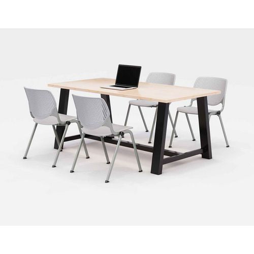 Image of KFI Studios 840031900487 Midtown Dining Table with Four Light Gray Kool Series Chairs, 36 x 72 x 30, Kensington Maple