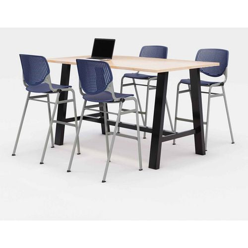 Image of KFI Studios 840031900739 Midtown Bistro Dining Table with Four Navy Kool Barstools, 36 x 72 x 41, Kensington Maple