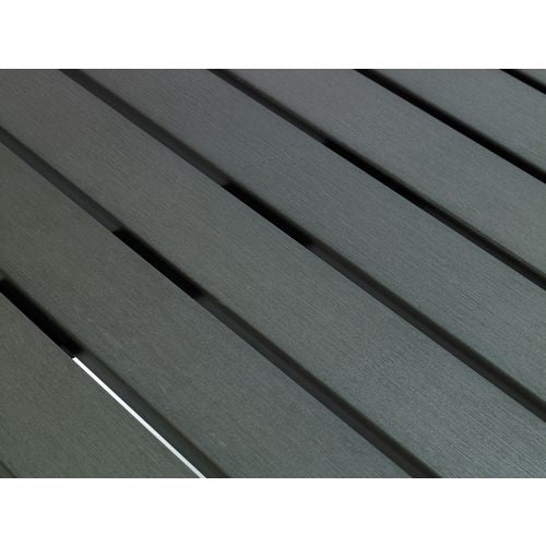 Image of KFI Studios 840031925206 Eveleen Outdoor Bistro Patio Table with Four Gray Powder-Coated Polymer Barstools, 32 x 55, Gray