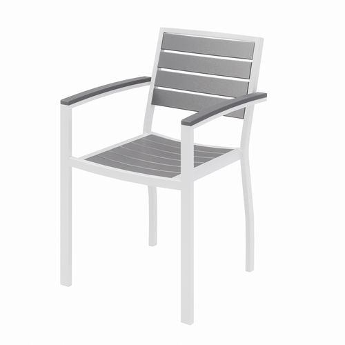Image of KFI Studios 840031918451 Eveleen Outdoor Patio Table with Two Gray Powder-Coated Polymer Chairs, 30" Dia x 29h, Designer White