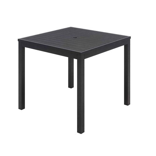 Image of KFI Studios 840031925183 Eveleen Outdoor Patio Table with Four Black Powder-Coated Polymer Chairs, Square, 35", Black