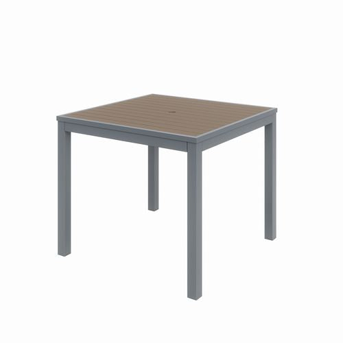 Image of KFI Studios 840031918543 Eveleen Outdoor Patio Table with Four Mocha Powder-Coated Polymer Chairs, Square, 32", Mocha